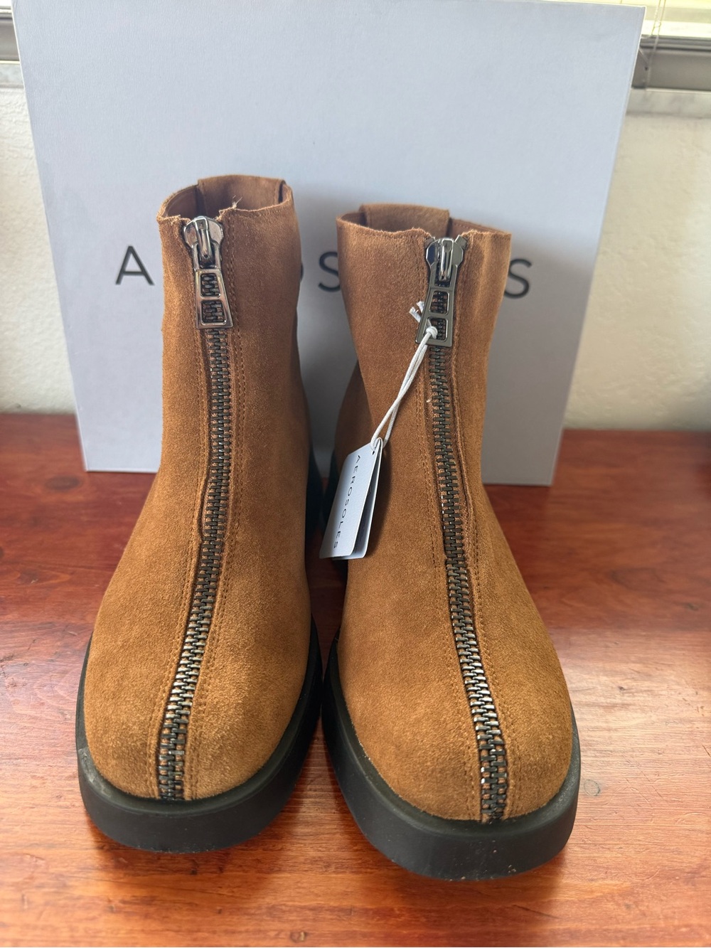 AEROSOLES Women's Front-Zip Suede Ankle Boots in Brown